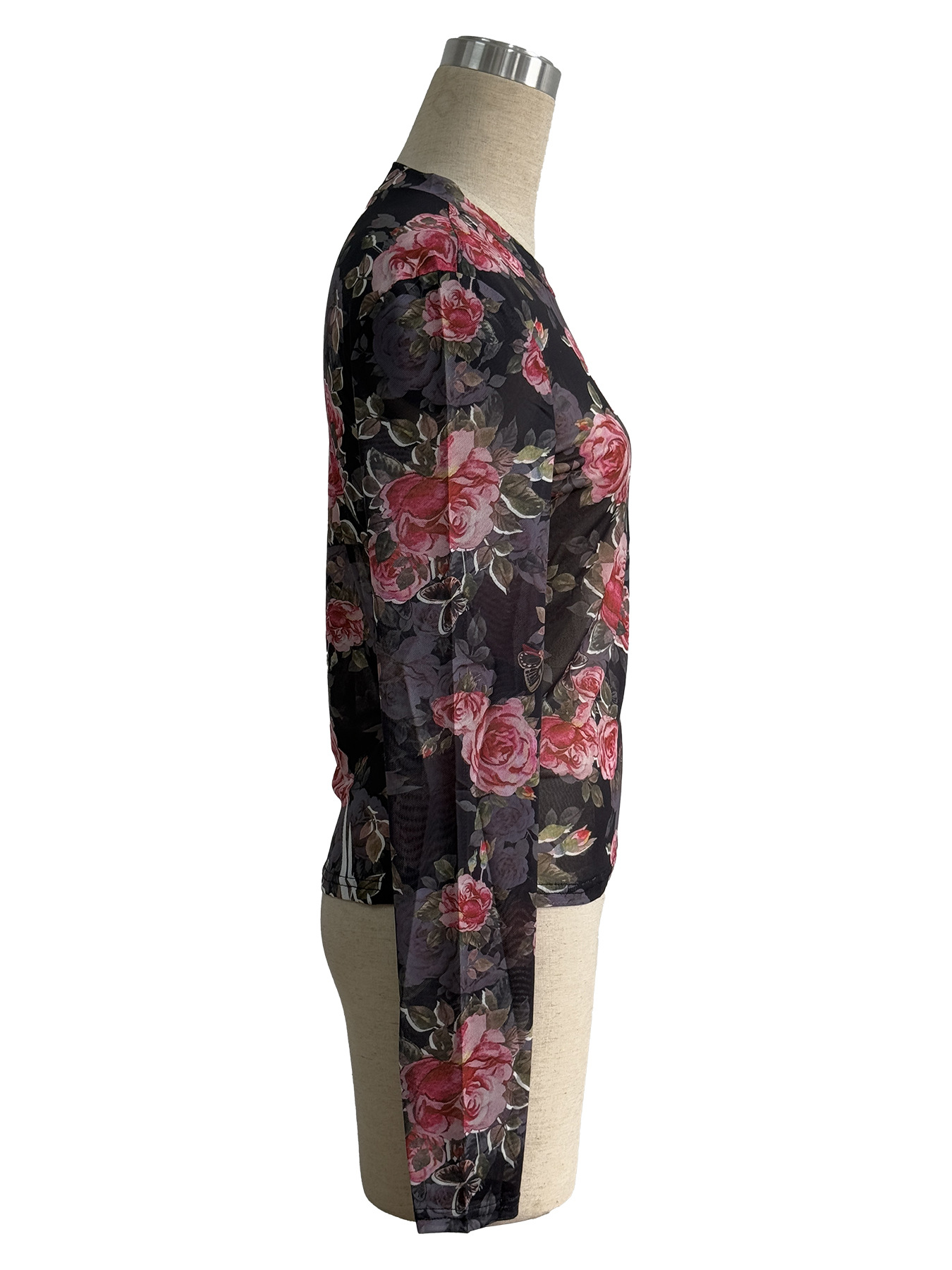 Womens Romantic Sheer Mesh Top Fashion Bodycon Long Sleeve Blouse